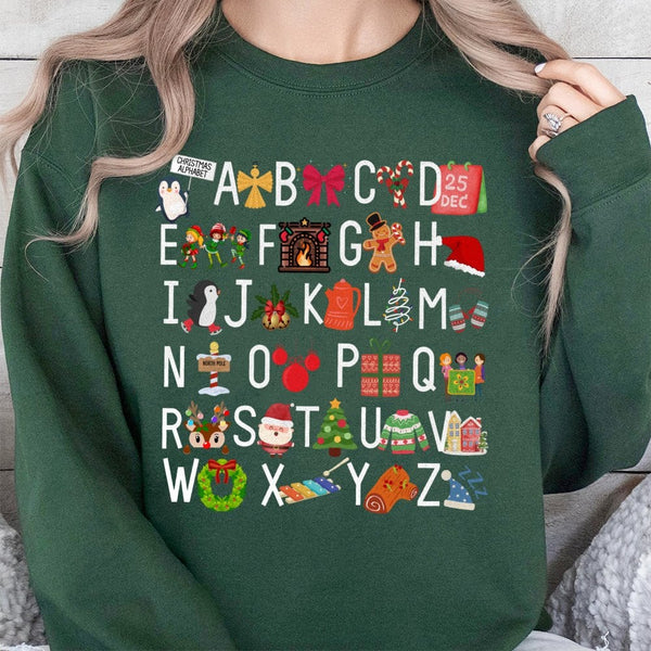 Teacher Holiday Graphic Crewneck, Christmas Alphabet Sweatshirt, Adorable School Xmas Sweater, Educator Holiday Pullover, Tea