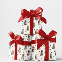 Santa Hat Puppy Gift Wrap, Husky Christmas Wrapping Paper, Watercolor Dog Present Wrap, Winter Holiday Husky Lover Present Packaging Roll