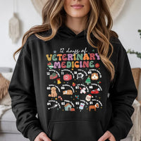 Humorous Vet Tech Christmas Sweatshirt, 12 Days of Veterinary Medicine Hoodie, Animal Doctor Hooded Pullover, Holiday Present for Veterinarians
