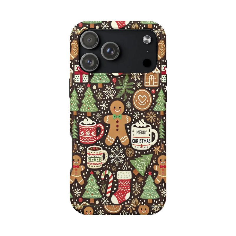Adorable Holiday Cookie Pattern Phone Case, Christmas Gingerbread iPhone Case, Matte Winter Protective Cover, Festive Xmas Present