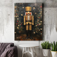 Gold Impressionist Christmas Soldier, Nutcracker Canvas Wall Art, Holiday Seasonal Wall Decor, Xmas Nutcracker Print, Digital Download