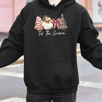Coquette Bow Christmas Hoodie, Tis the Season Leopard Santa Hoodie, Retro Holiday Hooded Sweatshirt, Adorable Xmas Graphic Hoodie
