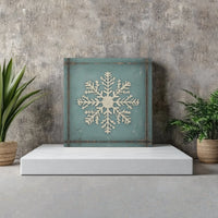 Vintage Teal Snowflake Canvas Print, Rustic Snowflake Canvas Wall Art, Winter Snowflake Poster, Farmhouse Christmas Art Digital Download
