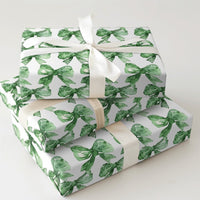 Watercolor Ribbon Bow Gift Wrap, Green Bows Wrapping Paper, Aesthetic Green Bow Gift Wrap, Christmas Holiday Wrapping Paper