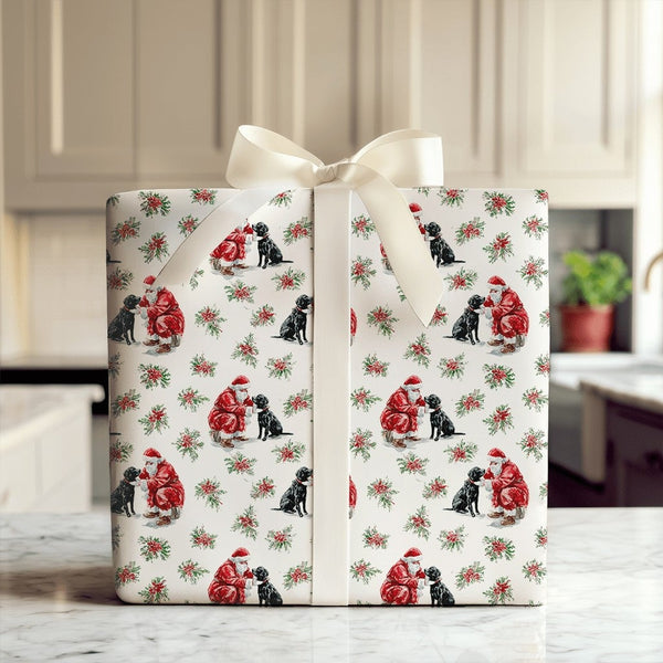 Black Lab Dog Christmas Gift Wrap, Santa and Black Labrador Wrapping Paper, Festive Puppy Holiday Wrapping Paper, Pet Lover G