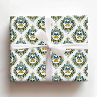 Floral Wreath Damask Gift Wrap, Golden Bells Christmas Wrapping Paper, Elegant Holiday Wrapping Paper, Traditional Seasonal Present Wrap