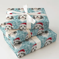 Santa Hat Dog Holiday Gift Wrap, Bearded Collie Christmas Wrapping Paper, Winter Pet Lover Paper Roll, Christmas Gift Wrap