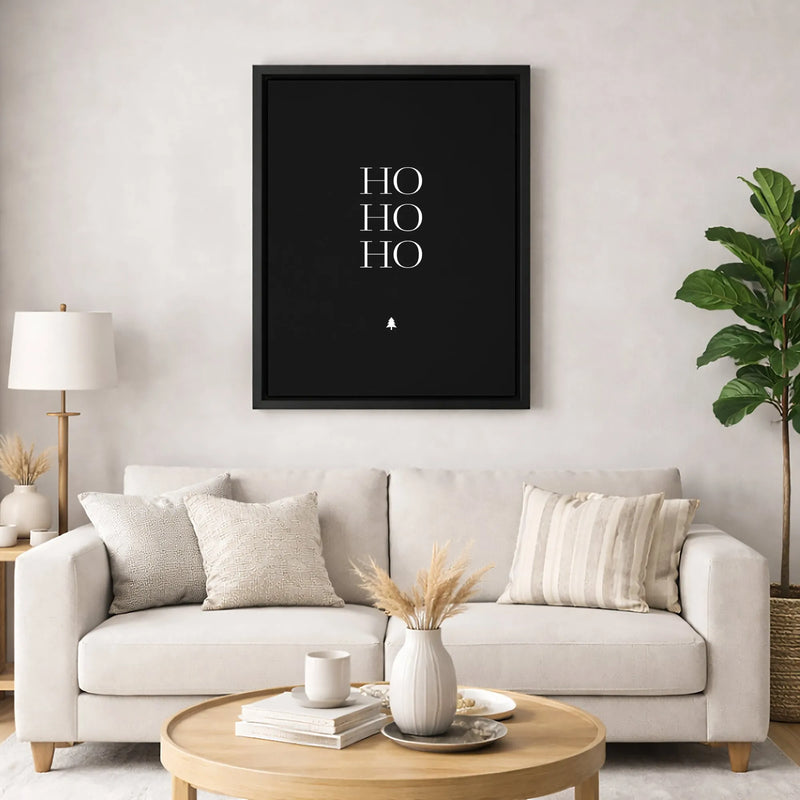 Minimalist Holiday Canvas Wall Art, Ho Ho Ho Christmas Canvas Print, Black and White Christmas Canvas Decor, Modern Winter Home Decor Present