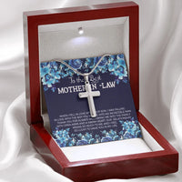 Stainless Steel Religious Faith Pendant Necklace, Mother in Law Cross Necklace, Sentimental Card Keepsake, Birthday Christmas Present