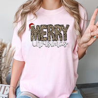 Leopard Print Holiday T-Shirt, Merry Christmas T-Shirt, Festive Xmas Graphic T-Shirt, Adorable Winter Vacation Tee, Seasonal Holiday Present