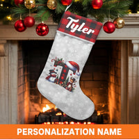Buffalo Plaid Monogram Stocking, Letter T Christmas Stocking, Personalized Christmas Stocking, Custom Name Stocking, Family Xmas Decor Present