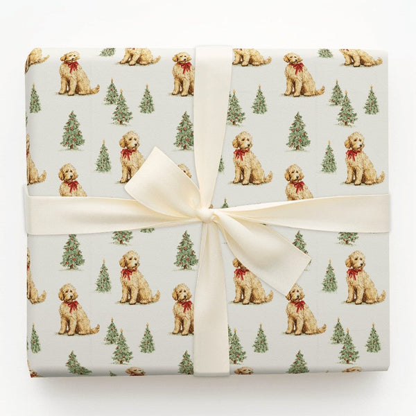 Holiday Dog Gift Wrap, Goldendoodle Christmas Wrapping Paper, Adorable Puppy Wrapping Paper, Christmas Tree Gift Wrap, Dog Lo