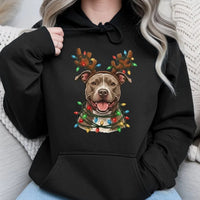 Reindeer Antler Dog Hoodie, Pitbull Christmas Hoodie, Pitbull Holiday Lights Sweatshirt, Festive Dog Mom Pullover, Dog Lover Xmas Present