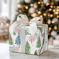 Christmas Town Gift Wrap, Watercolor Winter Village Wrapping Paper, Snowy Cottage Wrapping Paper Roll, Festive Holiday Present Supplies