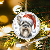 Santa Hat Dog Ornament, Schnauzer Christmas Ornament, Winter Snowflake Pet Ornament, Ceramic Dog Keepsake, Festive Holiday Lover Present