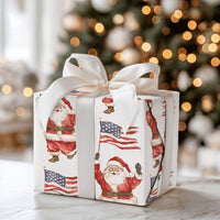 American Flag Holiday Gift Wrap, Patriotic Santa Christmas Wrapping Paper, USA Santa Claus Wrapping Paper, Patriotic Holiday Wrapping Paper