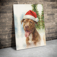 Festive Dog Holiday Wall Decor, Watercolor Pit Bull in Santa Hat Christmas Canvas Art, Adorable Winter Pup Decor, Christmas Pit Bull Canvas Art