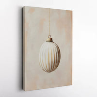 Gold and White Holiday Canvas Print, Minimalist Christmas Ornament Wall Art, Modern Neutral Seasonal Canvas Decor, Digital Download Poster