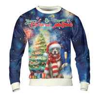 Humorous Dog Holiday Sweater, Pitbull Christmas Sweatshirt, Dog Holding Champagne Crewneck, Pitbull Xmas Sweatshirt, Dog Lover Holiday Present