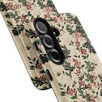 Vintage Botanical Berries Phone Cover, Christmas Holly Samsung Phone Case, Dual-Layer Tough Phone Case, Festive Winter Holiday Xmas Present