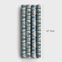 Blue Chinoiserie Toile Gift Wrap, Cavalier King Charles Spaniel Wrapping Paper, Dog Christmas Wrapping Paper, Holiday Pet Gift Wrap