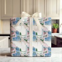 Snowy Winter Street Wrapping Paper, Watercolor Christmas Village Gift Wrap, Festive Village Scene Gift Wrapping Paper, Holiday Present Wrap