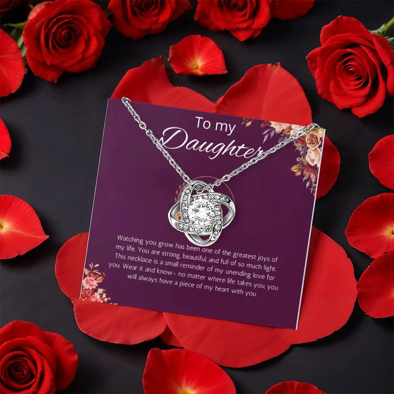 Sentimental Daughter Love Knot Pendant, To My Daughter Love Knot Necklace, Rotating Rose Gift Box Knot Jewelry, Birthday Christmas Present