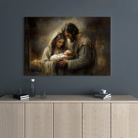 Holy Family Mary Joseph Baby Jesus Print, Nativity Scene Canvas Wall Art, Christian Christmas Wall Decor, Nativity Digital Download