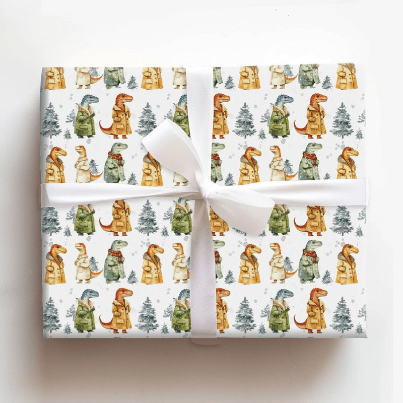 Watercolor Dino Gift Wrap, Winter Dinosaur Wrapping Paper, Christmas Dinosaur Wrapping Paper, Holiday Dino Gift Wrap, Kids Birthday Paper