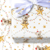 Watercolor Aussie Koala Gift Wrap, Christmas Koala Wrapping Paper, Santa Hat Animal Koala Wrapping Paper, Festive Holiday Gift Wrap Roll
