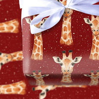 Snowy Red Animal Gift Wrap, Watercolor Giraffe Christmas Wrapping Paper, Festive Winter Giraffe Wrapping Paper, Holiday Gift Wrapping Paper