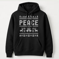 Nordic Reindeer Holiday Hooded Sweatshirt, Peace Ugly Christmas Hoodie, Retro Xmas Graphic Hoodie, Festive Family Matching Pullover Hoodie