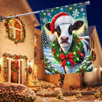 Winter Farm Animal Yard Banner, Christmas Cow Santa Hat Garden Flag, Double Sided Holiday Farmhouse Flag, Porch Lawn Decor