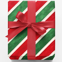 Diagonal Candy Stripe Gift Wrap Roll, Red and Green Stripe Christmas Wrapping Paper, Holiday Pattern Wrapping Paper, Classic Xmas Gift Wrap