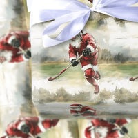Ice Skating Santa Holiday Gift Wrap, Hockey Santa Christmas Wrapping Paper, Sports Christmas Wrapping Paper, Ice Hockey Player Present Paper