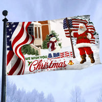 We Wish You Ameri Christmas Banner, Santa Claus American Flag House Flag, Double-Sided Holiday Yard Flag, Patriotic Garden Flag Decor