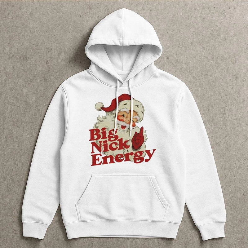Retro Santa Christmas Sweatshirt, Big Nick Energy Hoodie, Humorous Holiday Santa Pullover, Sarcastic Xmas Present Hooded Sweatshirt for Men Women