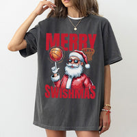 Retro Christmas Basketball Shirt, Merry Swishmas Basketball Santa T-Shirt, Humorous Holiday Sports Basketball Tee, Basketball Player Xmas Present