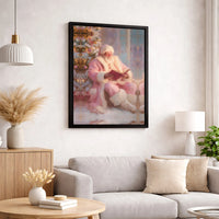 Santa by Christmas Tree Canvas Print, Pink Suit Santa Canvas Art, Holiday Oil Painting Wall Art Canvas, Pastel Xmas Home Decor Present