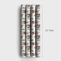 Snowy Forest Christmas Gift Wrap, Vintage Hiking Santa Wrapping Paper, Watercolor Santa Claus Present Paper, Rustic Holiday Present Paper Roll
