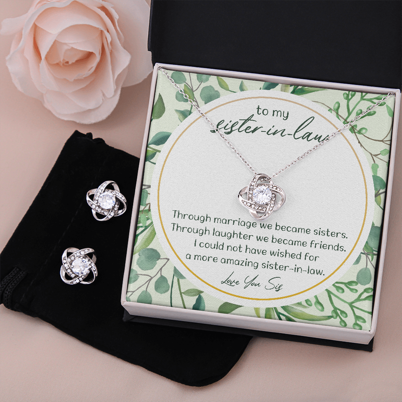 Sister in Law Love Knot Necklace, Sister-in-Law Love Knot Jewelry Set, Love Knot Earrings, Birthday Present for Her, Holiday Christmas Jewelry