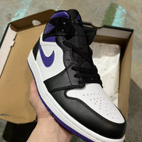 Mid Top Sneakers, White Black Purple Colorway, Lace Up Design, Casual Gift for Sneaker Fans
