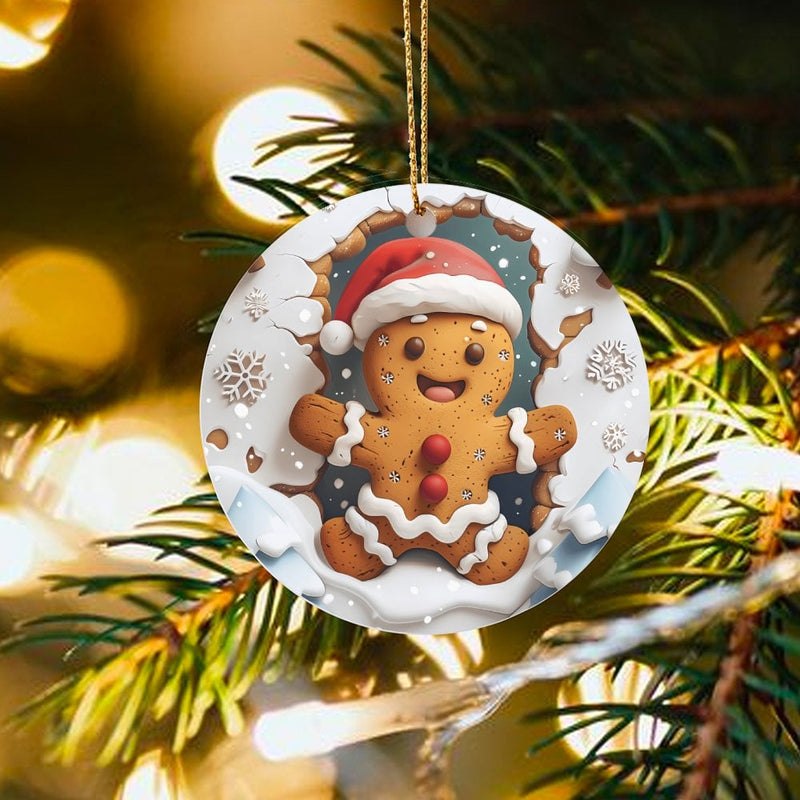 Santa Hat Holiday Tree Ornament, Gingerbread Man Christmas Ornament, Adorable Winter Ceramic Ornament, Festive Holiday Keepsake Present