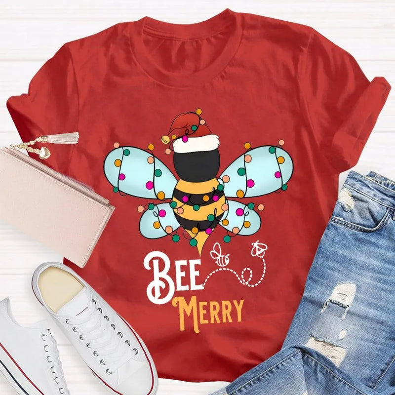 Santa Hat Honeybee Shirt, Bee Merry Christmas T-Shirt, Humorous Bee Lover Holiday Tee, Adorable Insect Xmas Graphic Tee, Christmas Present