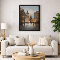 Snowy Old Town Square Canvas Print, Prague Christmas Market Canvas Wall Art, Vintage European City Canvas, Festive Holiday Home Decor Present