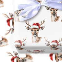 Woodland Animal Gift Wrap, Watercolor Reindeer Wrapping Paper, Santa Hat Reindeer Wrapping Paper, Rustic Christmas Holiday Wrapping Paper