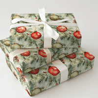 Pinecone and Berry Gift Wrap, Watercolor Ornament Christmas Wrapping Paper, Vintage Holiday Wrapping Paper, Rustic Pine Gift Wrap Roll