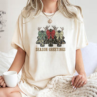 Rustic Reindeer Bow Holiday Tee, Camo Christmas Tree T-Shirt, Camouflage Hunting Country Christmas T-Shirt, Winter Outdoors Woman Present