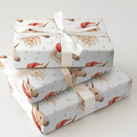 Watercolor Santa Hat Gift Wrap, Christmas Unicorn Wrapping Paper, Magical Fantasy Holiday Present Paper, Kids Xmas Wrapping Roll