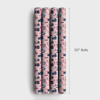 Adorable Kitten in Santa Hat Gift Wrap, Christmas Cat Wrapping Paper, Pink Winter Holiday Wrapping Paper, Cat Lover Present Gift Wrap Roll